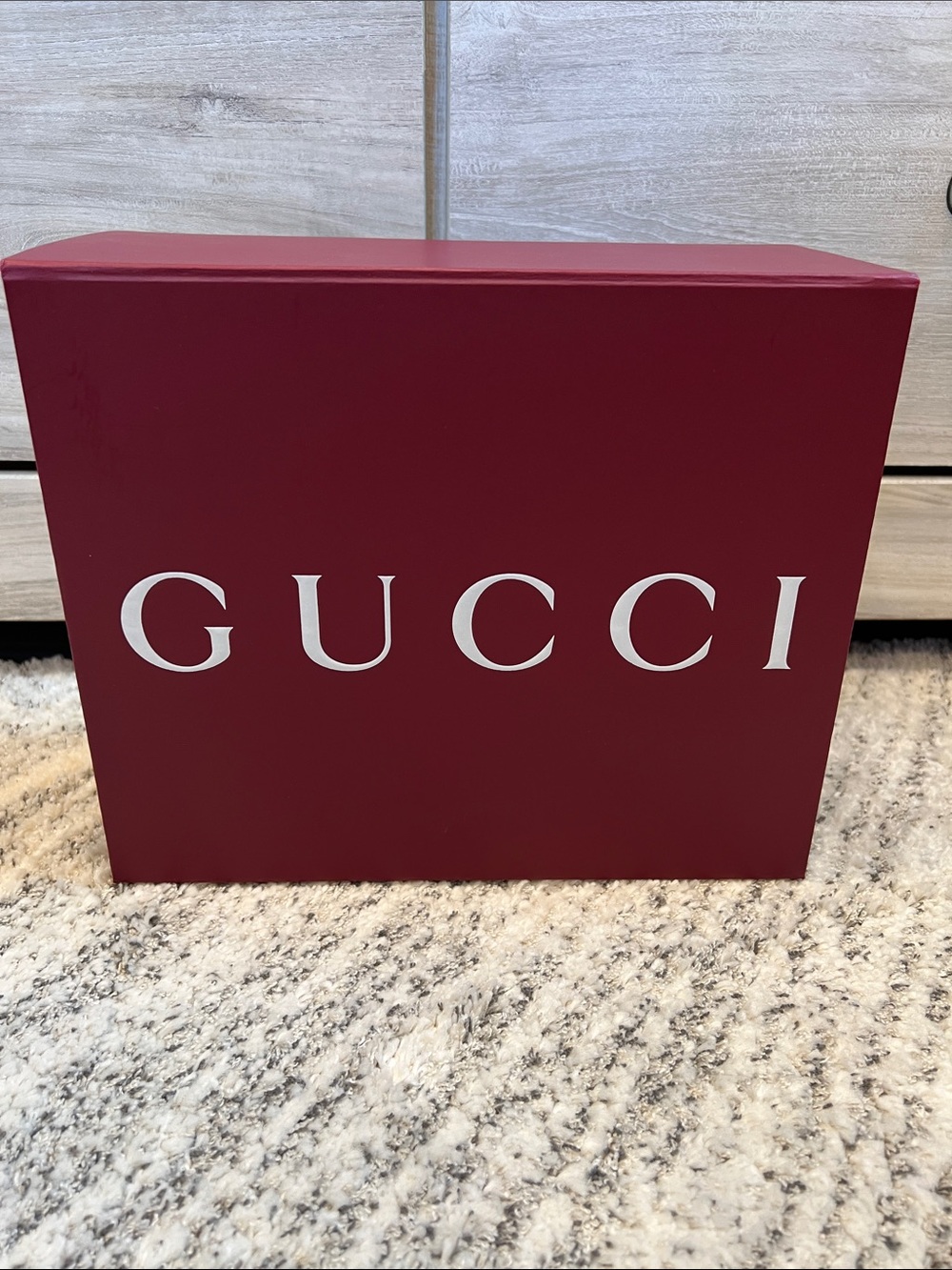 New Gucci Beautiful Burgundy Box with Silver Branded Tissue Sheet